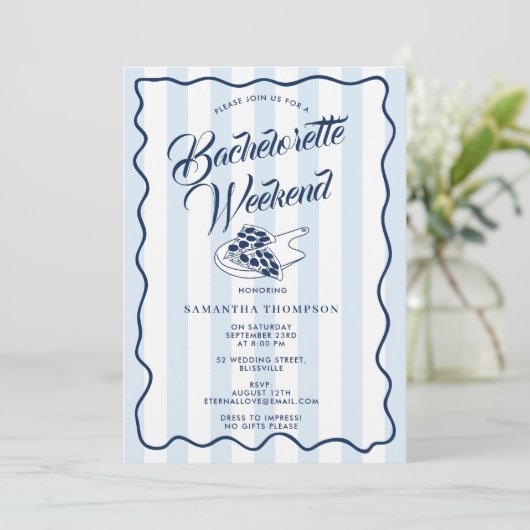 Bachelorette Itinerary Bach Weekend Pizza Italian 招待状 (スタンド正面)