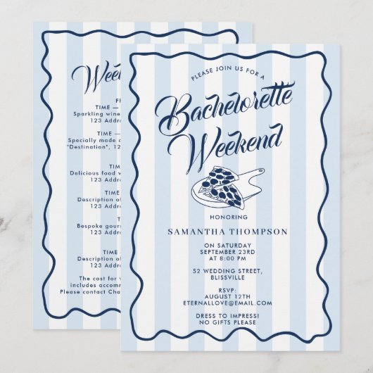 Bachelorette Itinerary Bach Weekend Pizza Italian 招待状 (正面/裏面)