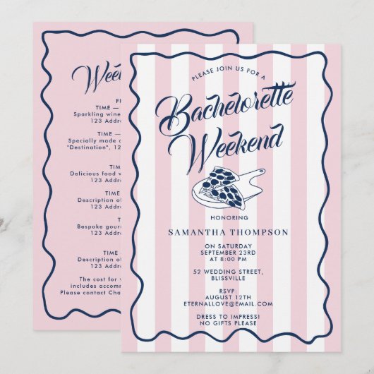 Bachelorette Itinerary Bach Weekend Pizza Italian  招待状 (正面/裏面)