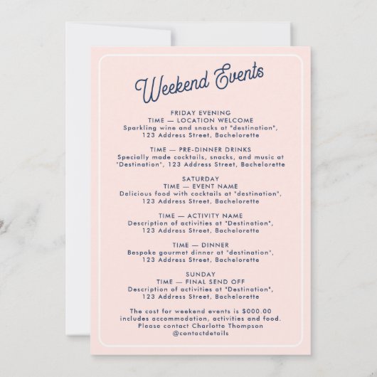 Bachelorette Itinerary Bach Weekend Retro Flamingo 招待状 (裏面)