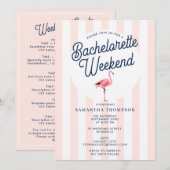 Bachelorette Itinerary Bach Weekend Retro Flamingo 招待状 (正面/裏面)