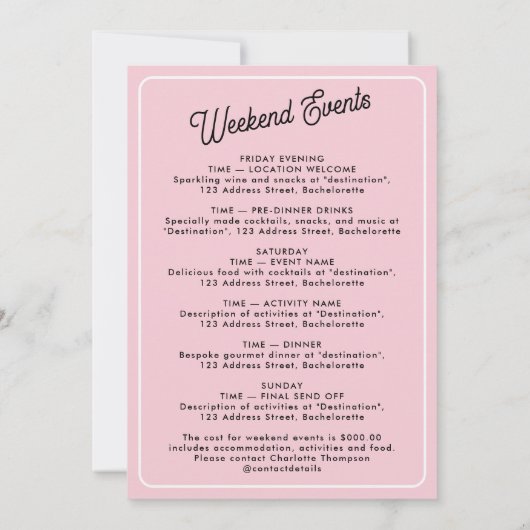 Bachelorette Itinerary Bach Weekend Retro Leopard  招待状 (裏面)