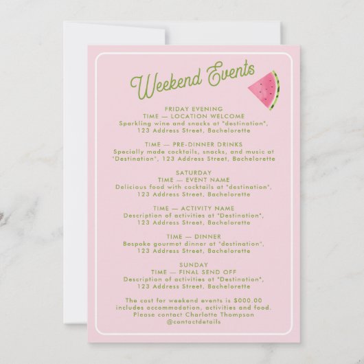 Bachelorette Itinerary Bach Weekend Retro Summer 招待状 (裏面)