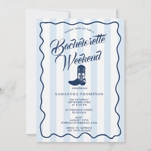 Bachelorette Itinerary Bach Weekend Rodeo Boots 招待状 (正面)