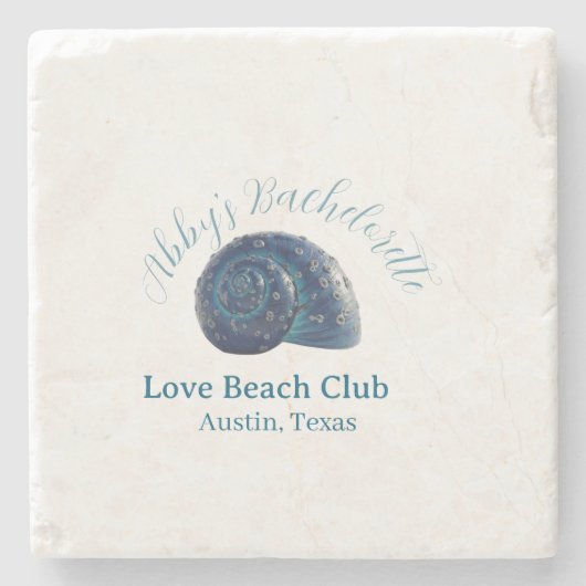 Bachelorette party beach club blue sea shell name  ストーンコースター (正面)