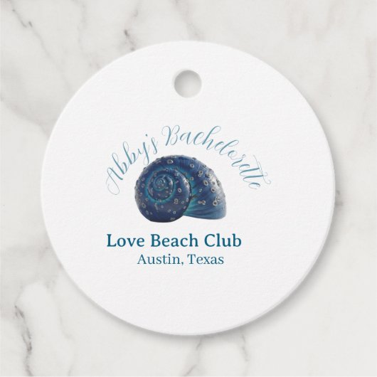 Bachelorette party beach club blue sea shell name  フェイバータグ (正面)