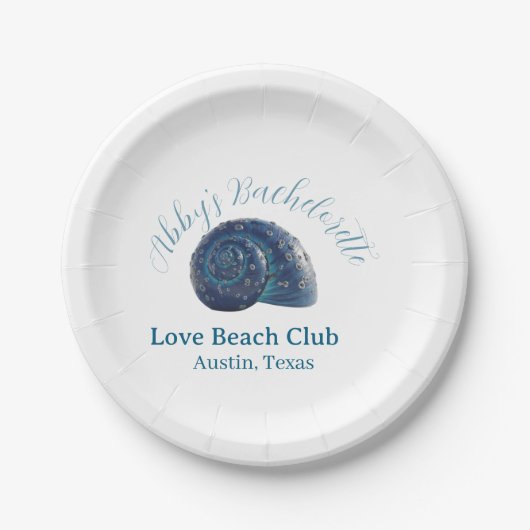 Bachelorette party beach club blue sea shell name  ペーパープレート (正面)