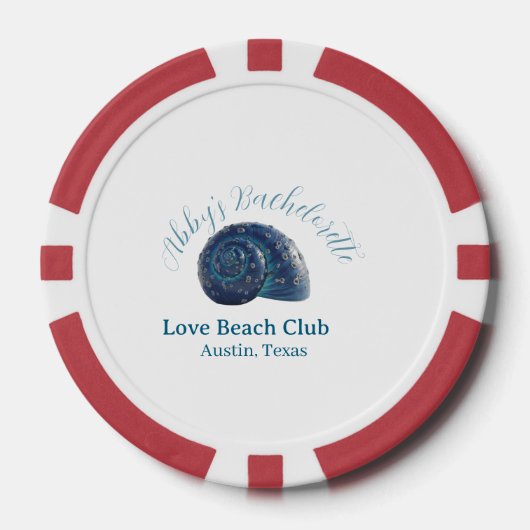 Bachelorette party beach club blue sea shell name  ポーカーチップ (正面)