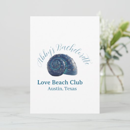 Bachelorette party beach club blue sea shell name  招待状 (スタンド正面)
