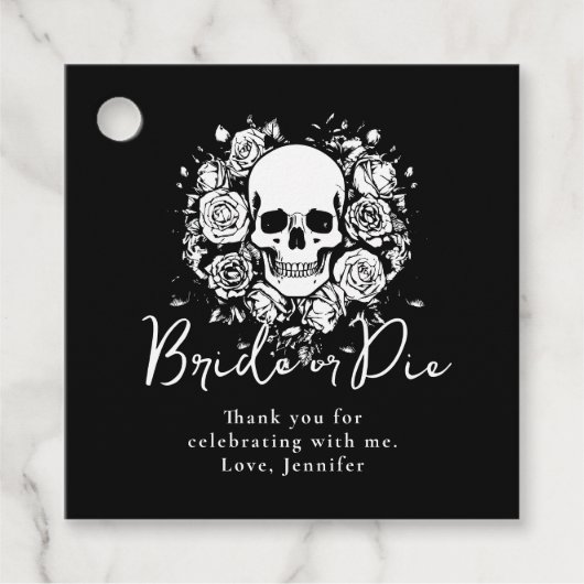 Bachelorette Party Black Skull Floral Thank You フェイバータグ (正面)
