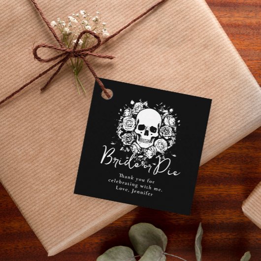 Bachelorette Party Black Skull Floral Thank You フェイバータグ