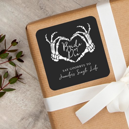 Bachelorette Party Bride or Die Skeleton Heart スクエアシール