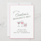Bachelorette Party Cocktail Pink Illustration Cute 招待状 (正面)