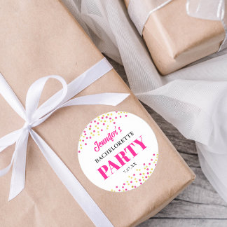 Bachelorette Party Glam Pink Gold Dots Round ラウンドシール