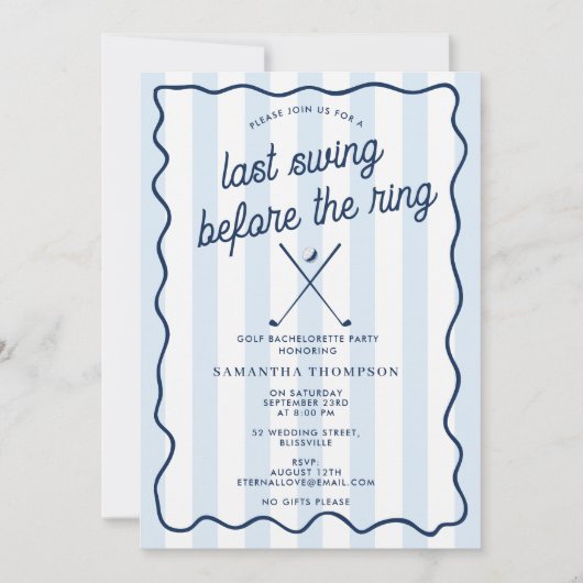 Bachelorette Party Golf Bach Retro Stripes 招待状 (正面)