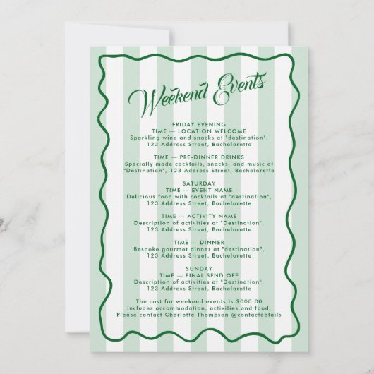 Bachelorette Party Itinerary Bach Weekend Bow 招待状 (裏面)