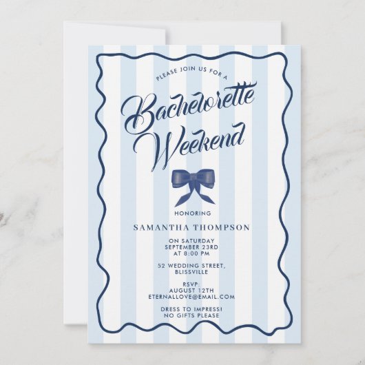 Bachelorette Party Itinerary Bach Weekend Bow 招待状 (正面)
