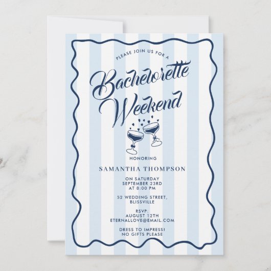 Bachelorette Party Itinerary Bach Weekend Cocktail 招待状 (正面)