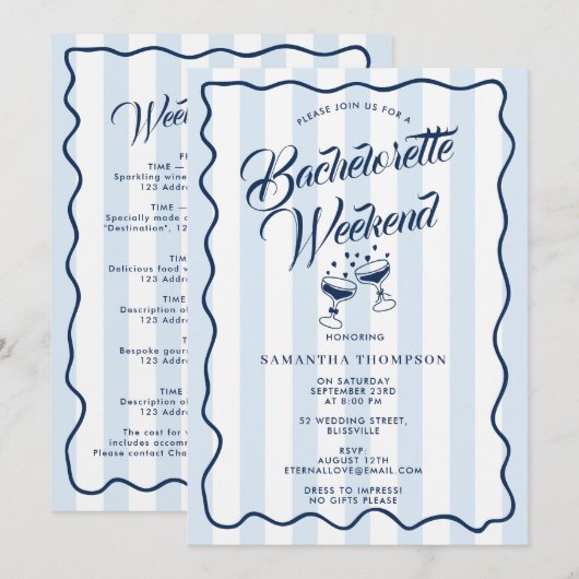 Bachelorette Party Itinerary Bach Weekend Cocktail 招待状 (正面/裏面)