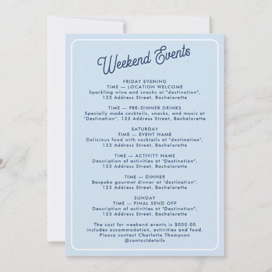 Bachelorette Party Itinerary Bach Weekend Retro 招待状 (裏面)