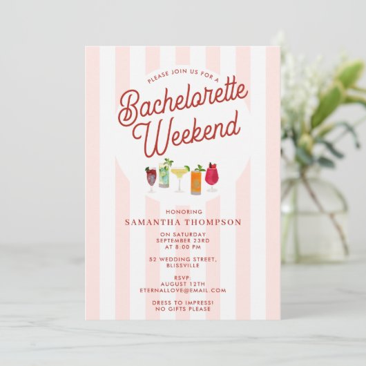 Bachelorette Party Itinerary Bach Weekend Retro 招待状 (スタンド正面)
