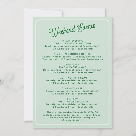 Bachelorette Party Itinerary Bach Weekend Retro 招待状 (裏面)