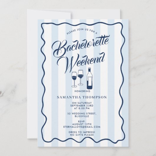 Bachelorette Party Itinerary Bach Weekend Wine 招待状 (正面)