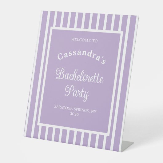 Bachelorette Party Retro Modern LightPurple Classy 台座サイン (正面)