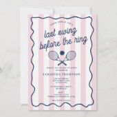 Bachelorette Party Tennis Bach Retro Stripes Pink 招待状 (正面)