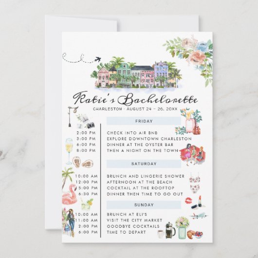 Bachelorette Weekend Itinerary | チャールストン, SC 招待状 (正面)