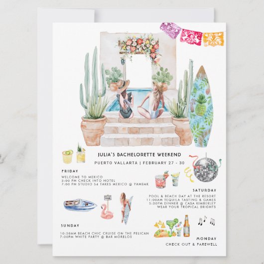 Bachelorette Weekend Itinerary | Tropical Mexico 招待状 (正面)