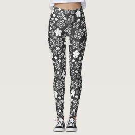 Back and White Star and Snowflakes Winter Pattern レギンス