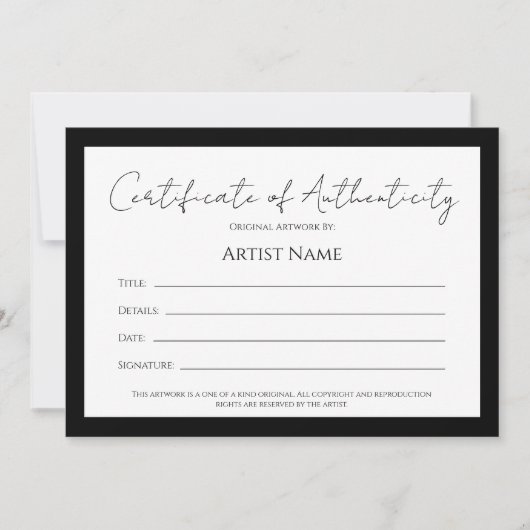 Back Art Photo Certificate of Authenticity シーズンカード (正面)
