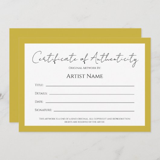 Back Art Photo Certificate of Authenticity シーズンカード (正面/裏面)