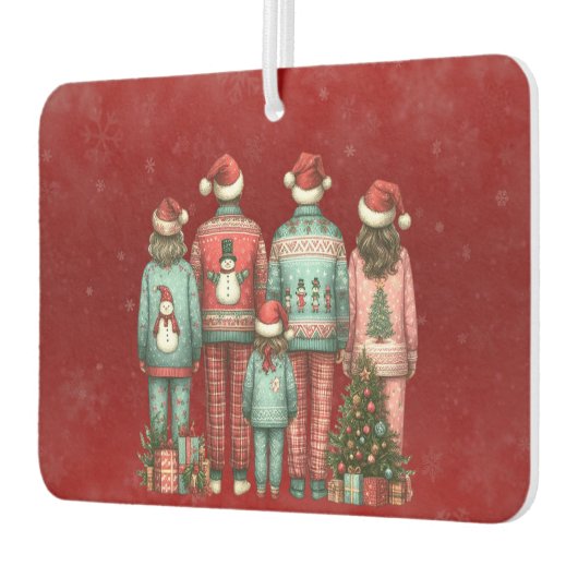 Back Facing Family of 5 In Christmas PJ's カーエアーフレッシュナー (左)