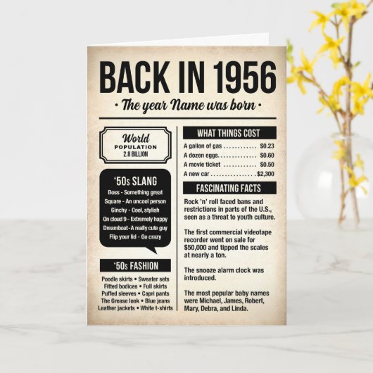 Back in 1956, 70th Birthday Card, Custom Name カード (黄色い花)