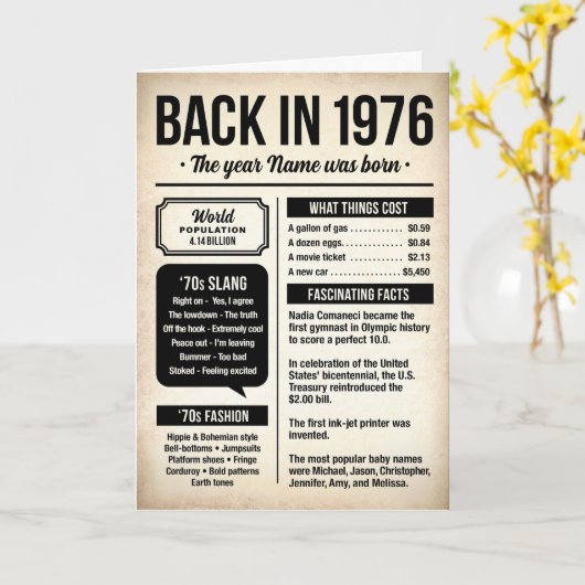 Back in 1976, 50th Birthday Fun Facts Card カード (黄色い花)