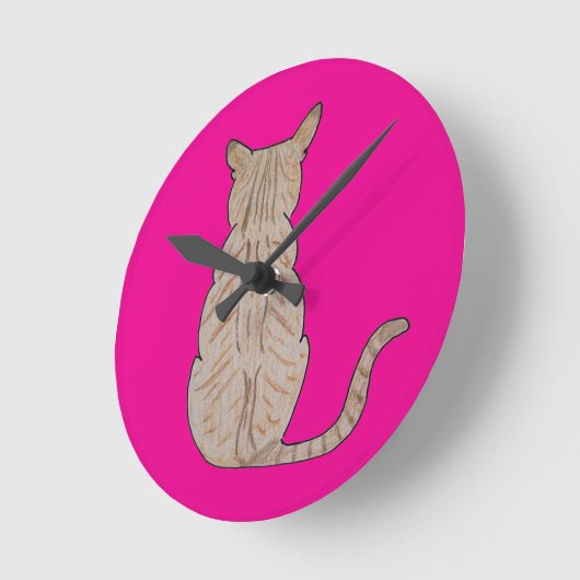 Back of Cat Hot Pink ラウンド壁時計 (傾斜)