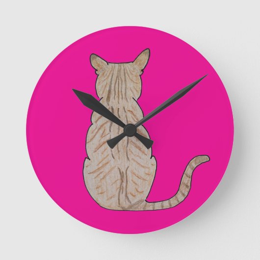 Back of Cat Hot Pink ラウンド壁時計 (正面)
