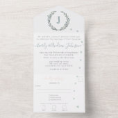 Back Sage Green Monogramとリースの写真 オールインワン招待状 (内側)