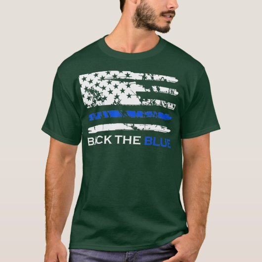 Back the Blue Thin Blue Line American Flag Tシャツ (正面)
