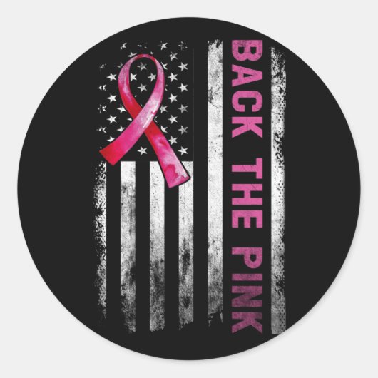 Back The Pink Ribbon American Flag Breast Cancer ラウンドシール (正面)
