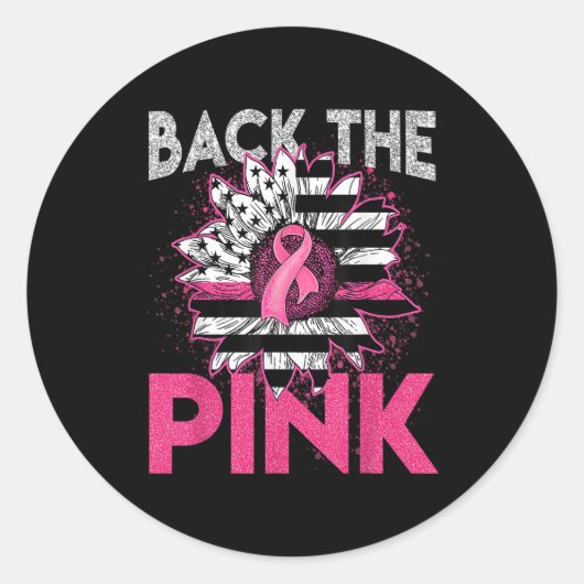Back The Pink Ribbon American Flag Breast Cancer S ラウンドシール (正面)