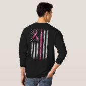Back The Pink Ribbon American Flag Breast Cancer T Tシャツ (裏面フル)