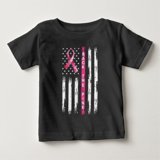 Back The Pink Ribbon Flag Breast Cancer Awareness  ベビーTシャツ (正面)