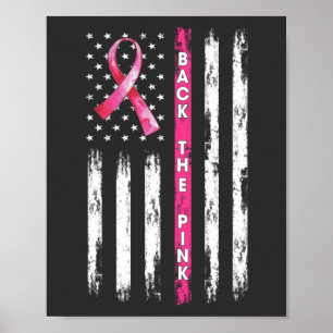 Back The Pink Ribbon Flag Breast Cancer Awareness ポスター
