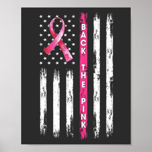 Back The Pink Ribbon Flag Breast Cancer Awareness ポスター (正面)