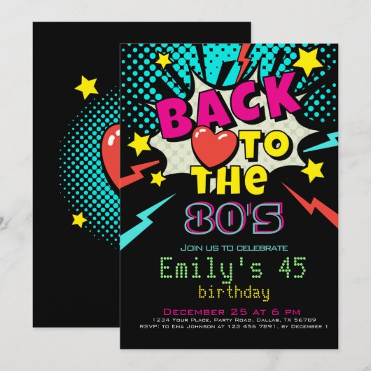 Back to 80's, Birthday Party招待状 招待状 (正面/裏面)