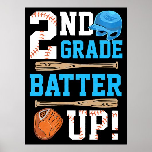 Back To School 2nd Grade Batter Up Baseball ポスター (正面)