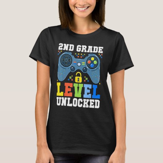 Back To School 2nd Grade Level Unlocked Gamer Boy Tシャツ (正面)